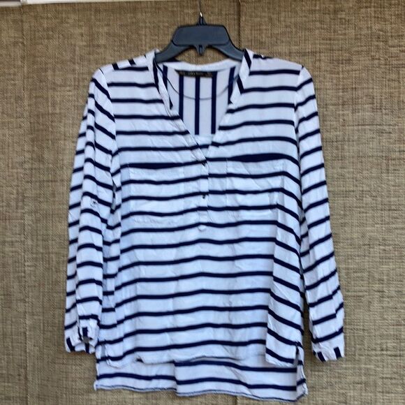 ZARA basic strip rayon blouse black and white colors - Picture 1 of 6